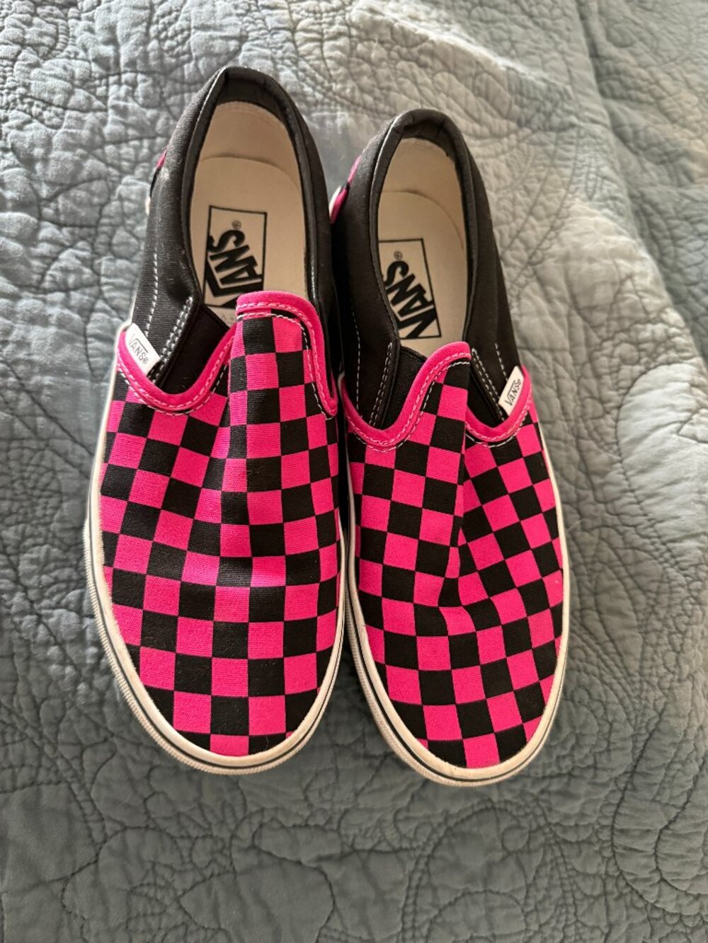 Hot Pink/Black Classic Checkered Slip On Vans